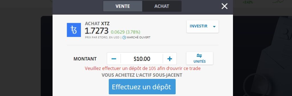 acheter du tezos sur etoro