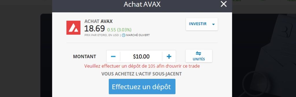 acheter du avalanche sur etoro